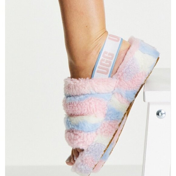 UGG Fluff Yeah Slide Cali Collage Pride Stripes Pastel Rainbow US 7 - Picture 6 of 16